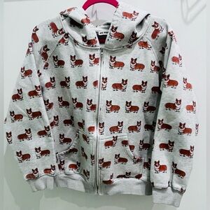 Women's Corgi Print Gray Zip-Up Hoodie